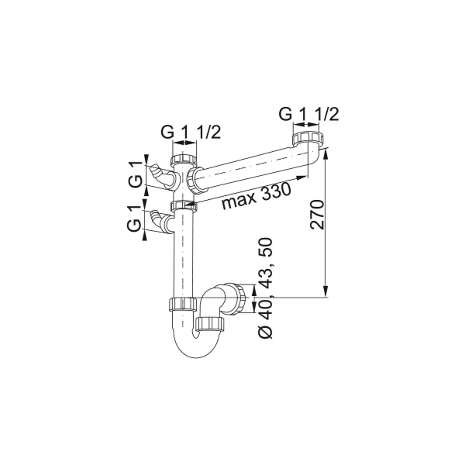 1 WAY SIPHON FOR 1 BOWL SINKS WITH DISHWASHER DRAIN 112.0048.206 - 112.0048.206