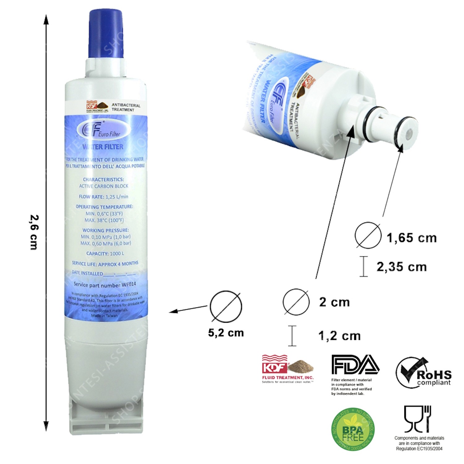 Filtro Acqua Per Frigorifero Whirlpool Smeg Indesit WF014K - WF014K