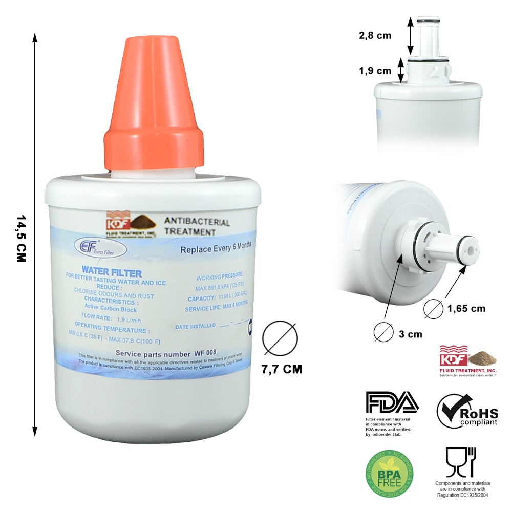 WATER FILTER FOR FRIDGE ADAPTABLE SAMSUNG B,F,G-HEAD - MAYTAG - WF088K