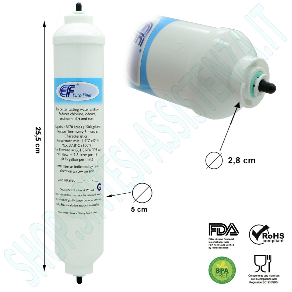 FILTRO ACQUA PER FRIGORIFERO BOSCH DAEWOO ELECTROLUX HOTPOINT ARISTON INDESIT LG PANASONIC SAMSUNG UNIVERSALE WF005 - WF005